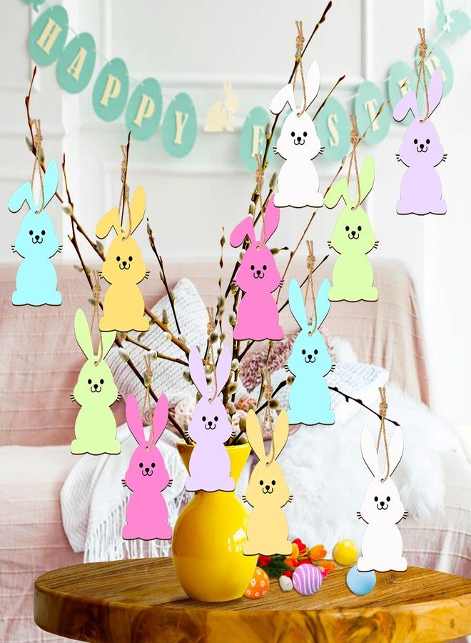 GRMIKBU 12PCS Wooden Easter Basket Name Tags - DIY Unfinished Blank Wooden Basket Tags with String, Cute Wood Bunny tag Decorations for Kids Party Favors, Spring Party Decor - Image 3